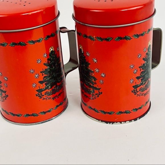 Vintage Christmas Tree Tin Salt Pepper Shakers - Picture 5 of 14